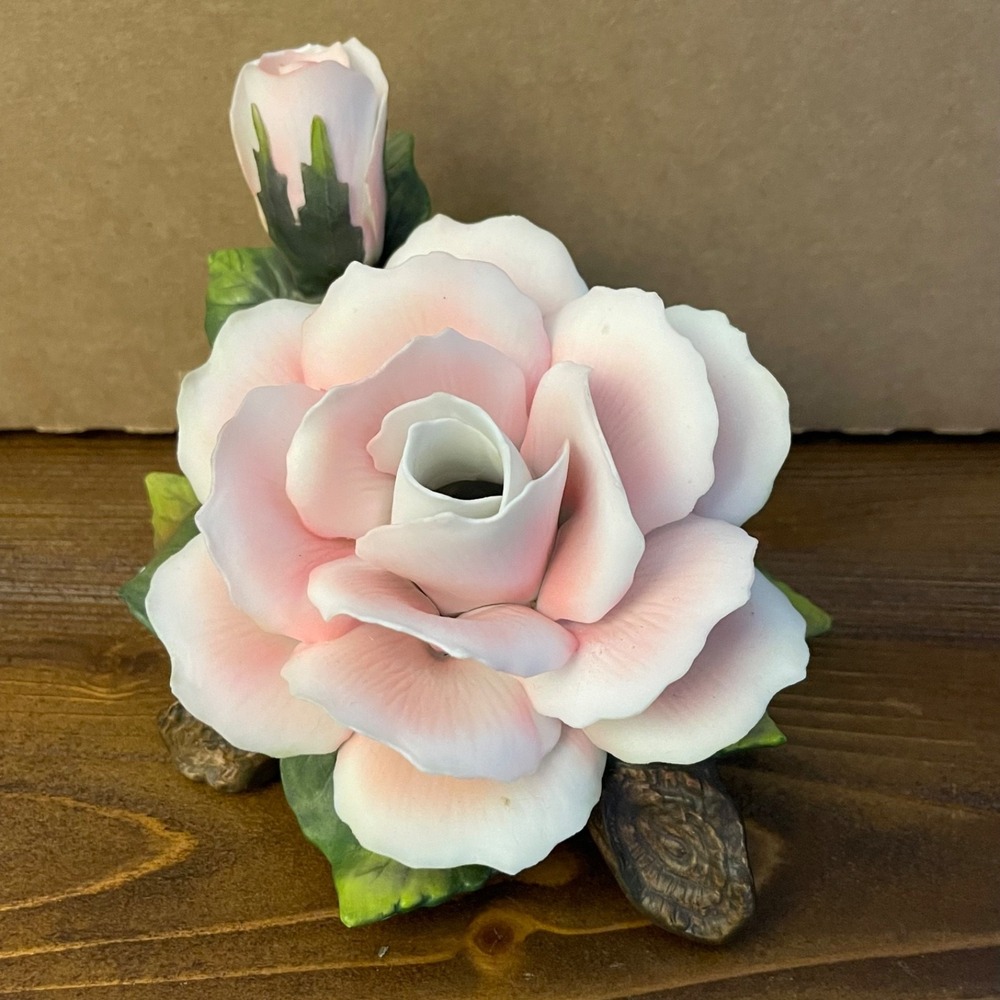 Vintage Fabar Capodimonte Porcelain Pink Rose Figurine Handpainted Made in Italy